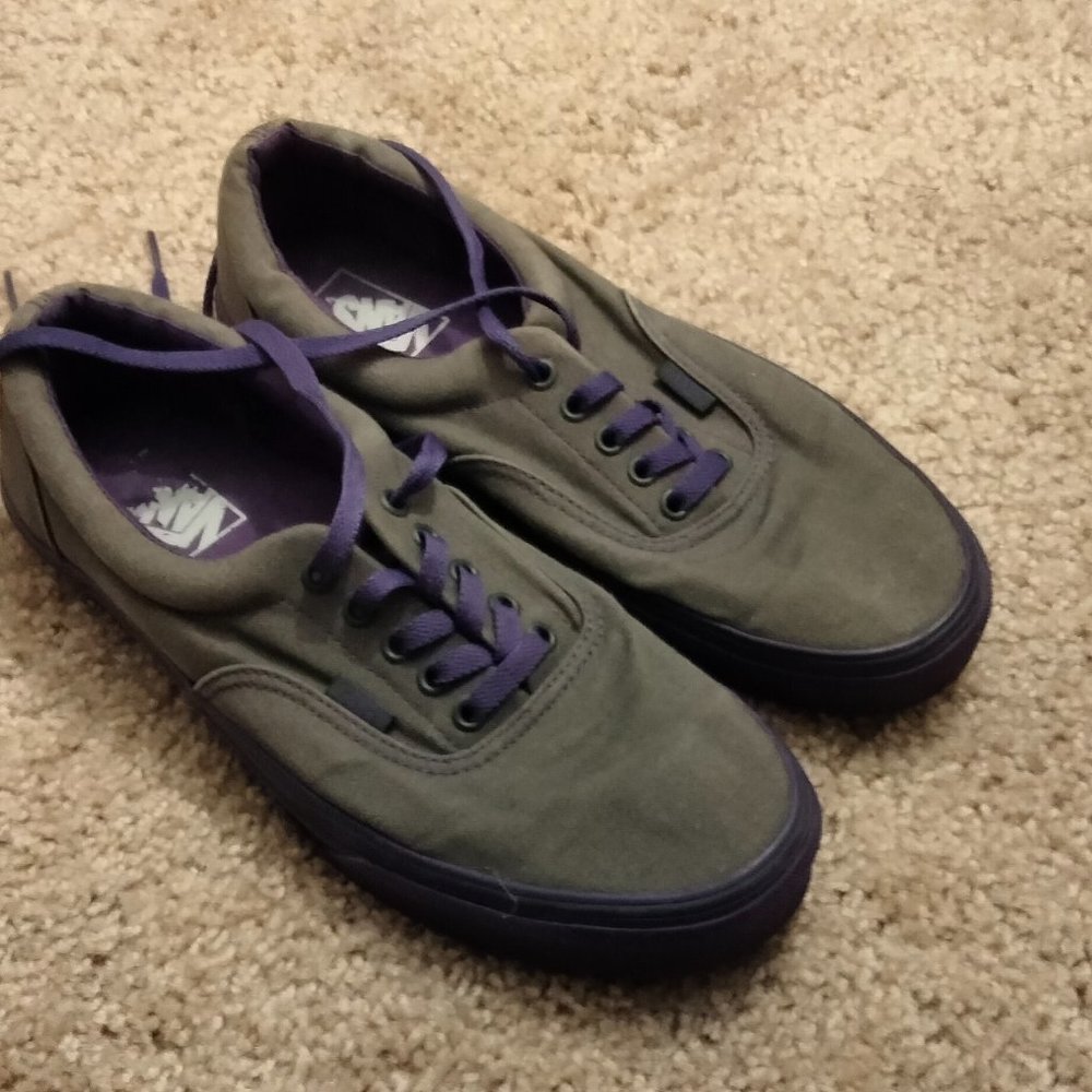 Purple and Gray Vans Off the Wall